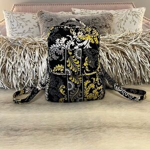 VERA BRADLEY Baroque Flap Mini S Backpack Retired Quilted Yellow Black REPAIRED